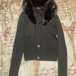 Women's Black Sweater with Faux Fur Collar
